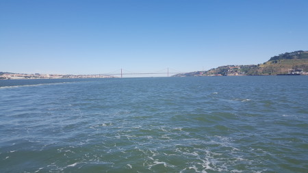 25 de Abril bridge from the ferry. If it looks familiar.. that's because the same engineers designed this as the Golden Gate.