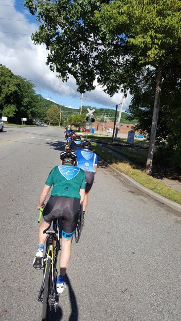 The stage begins with terrain and miles designed to shake the legs loose. The route snakes through Riverdale and Pompton Lakes with minimal stops. Here, the pack demonstrates excellent form and safety as they roll up to the armory.